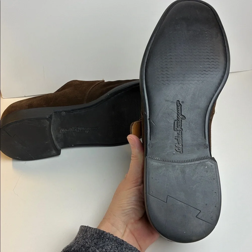 Salvatore Ferragamo Loafers 9.5 EU43.5 Suede Leather Monk Straps Shoes Italy